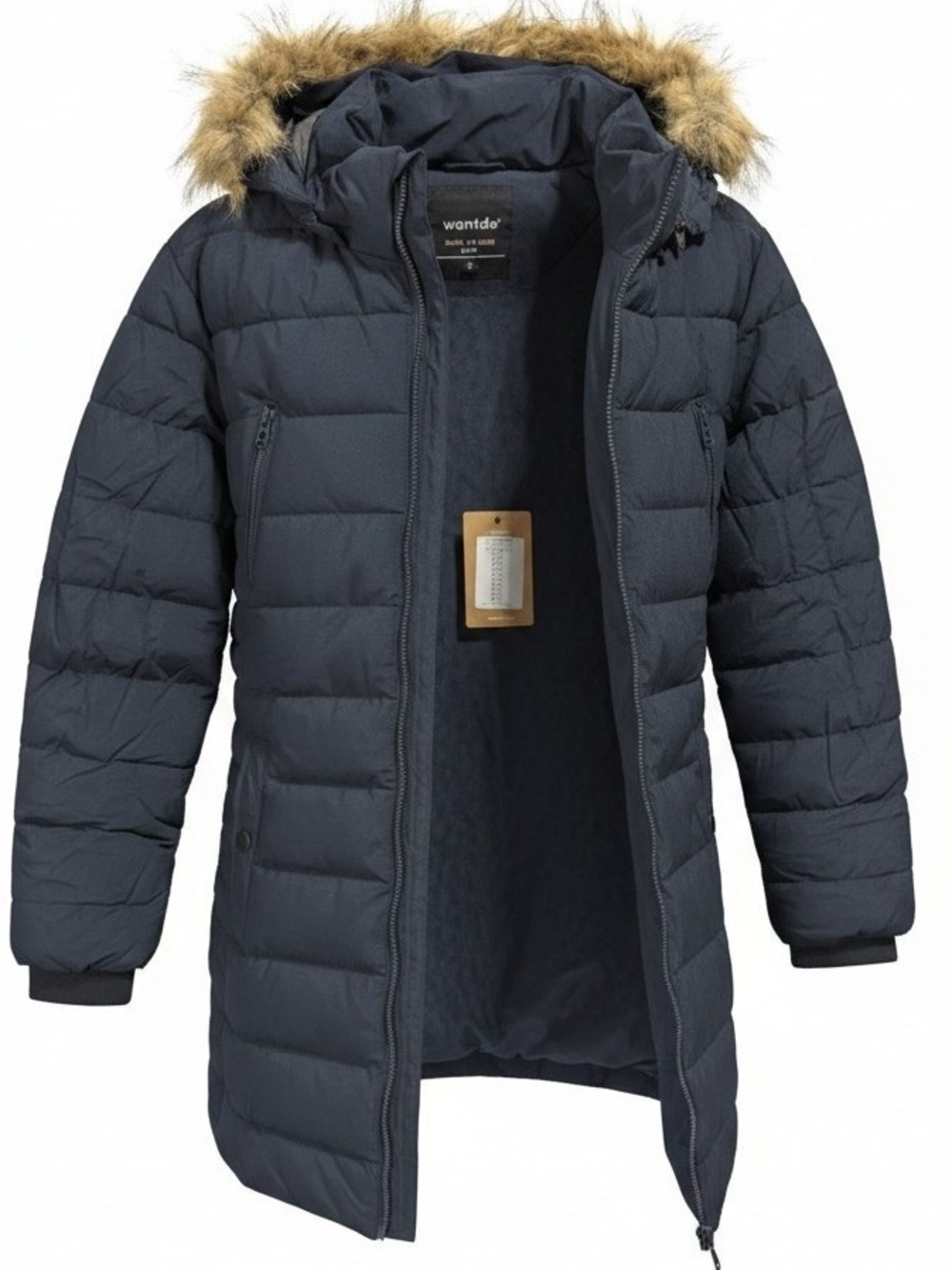 Wantdo Faux Fur Trim Quilted Puffer Coat - Navy Medium